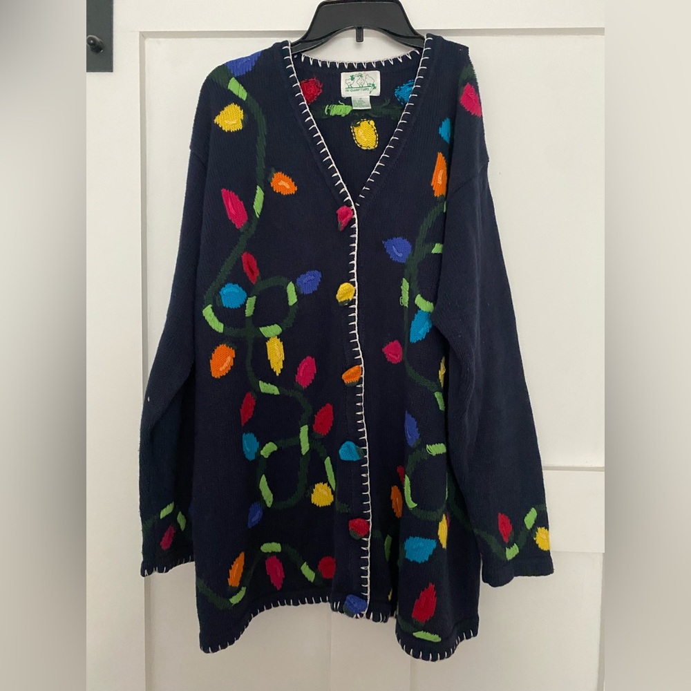 The Quacker Factory Embellished Christmas Lights Sweater Holiday Cardigan